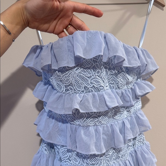 BHLDN Strapless Tiered Chiffon Lace Midi Dress Set in Light Blue Size XS - Picture 5 of 8